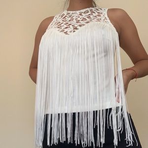 Coachella style crop tank with fringe detailing